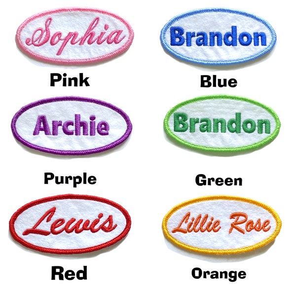 Personalised Embroidered Name Patch Badge Oval Iron on patch 10cm by 5cm custom name patch Sew on patches sew on name badge for jackets