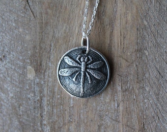 Dragonfly oxidized fine silver charm