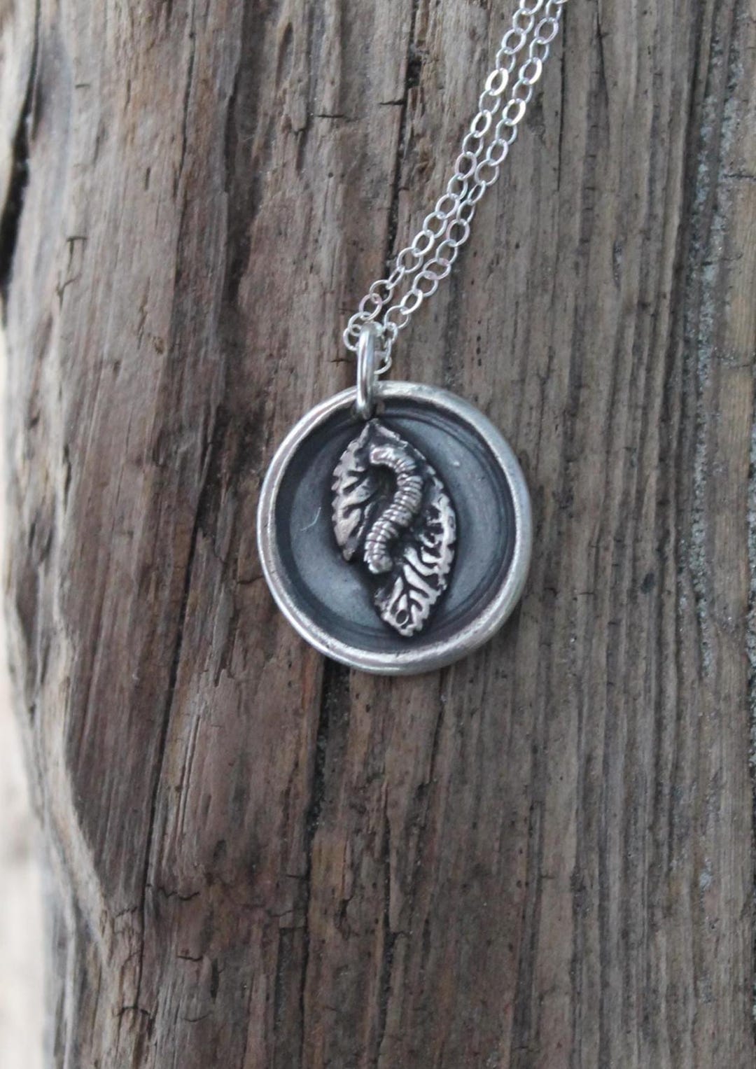 Caterpillar on a Leaf Fine Silver Charm Sterling Silver Necklace - Etsy