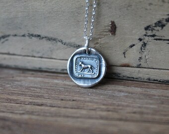 Faithful friend-Dog wax seal oxidized fine silver charm