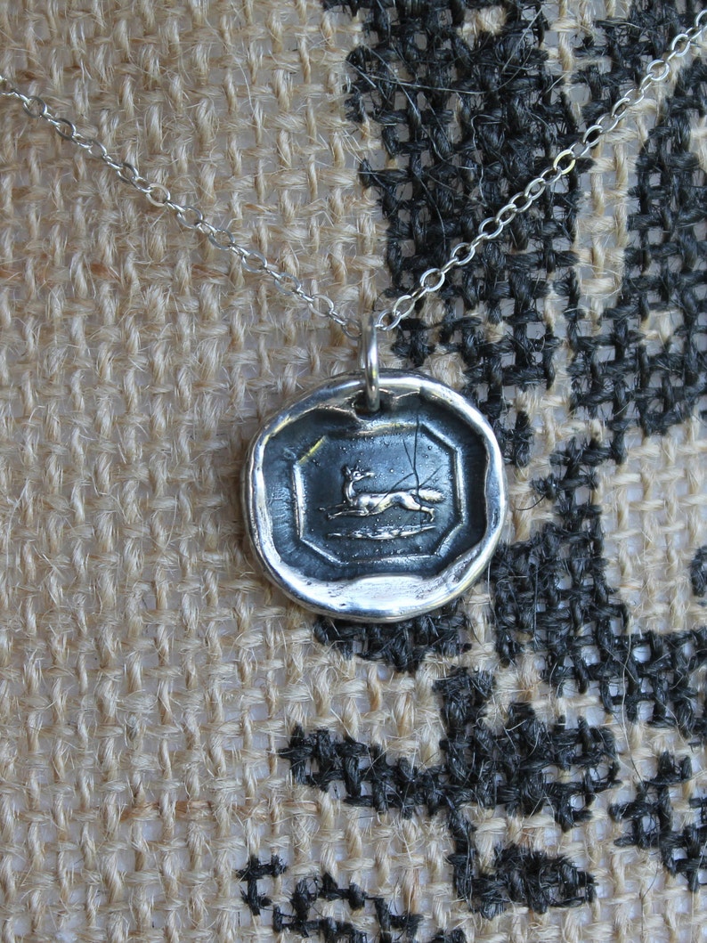 Wisdom and wit-Fox running wax seal impression seal fine silver pendant sterling silver necklace
