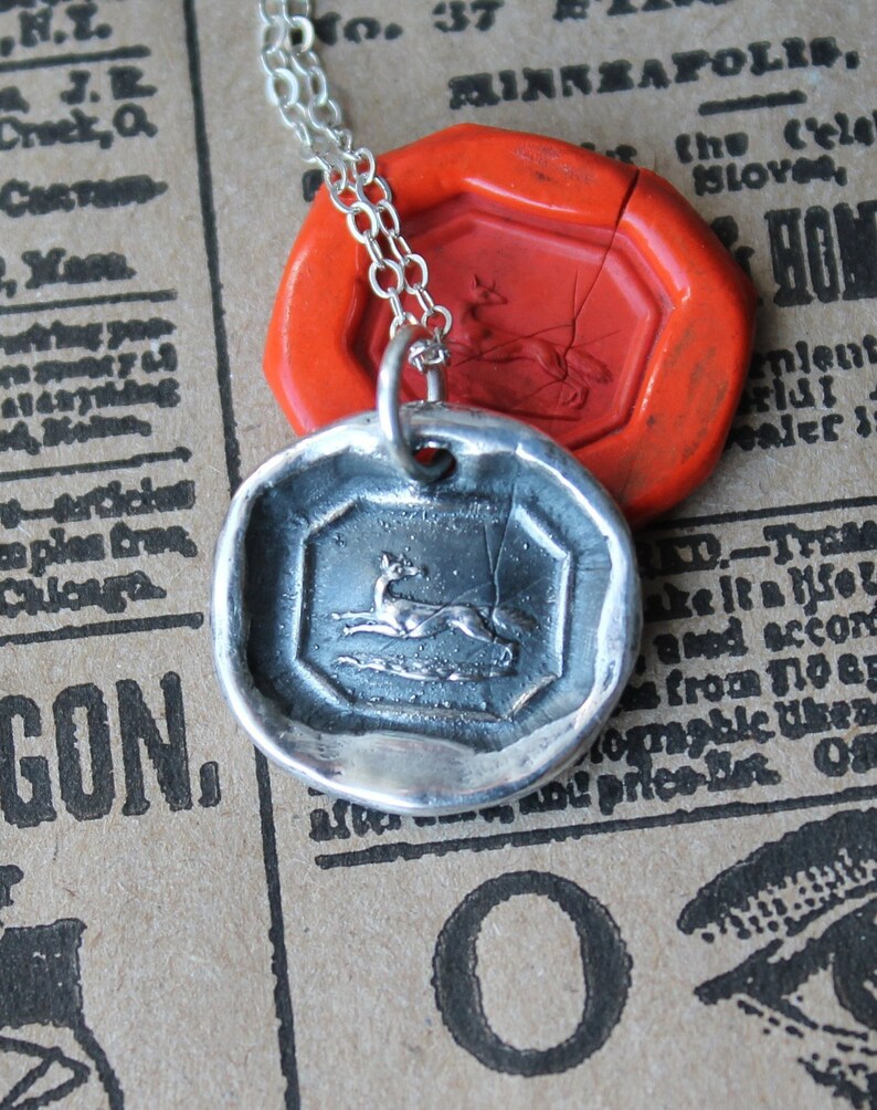 Wisdom and wit-Fox running wax seal impression seal fine silver pendant sterling silver necklace