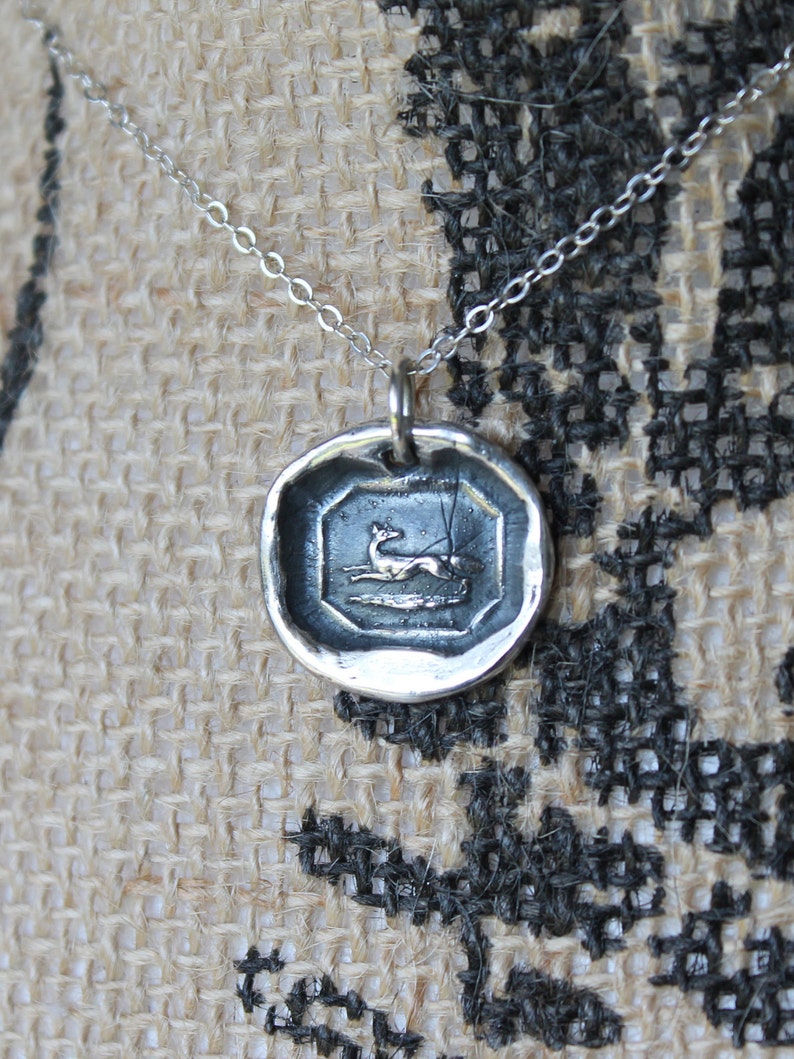 Wisdom and wit-Fox running wax seal impression seal fine silver pendant sterling silver necklace