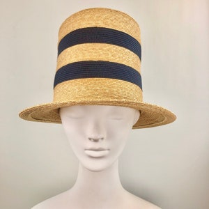 Natural Straw Top Hat with Black Trim