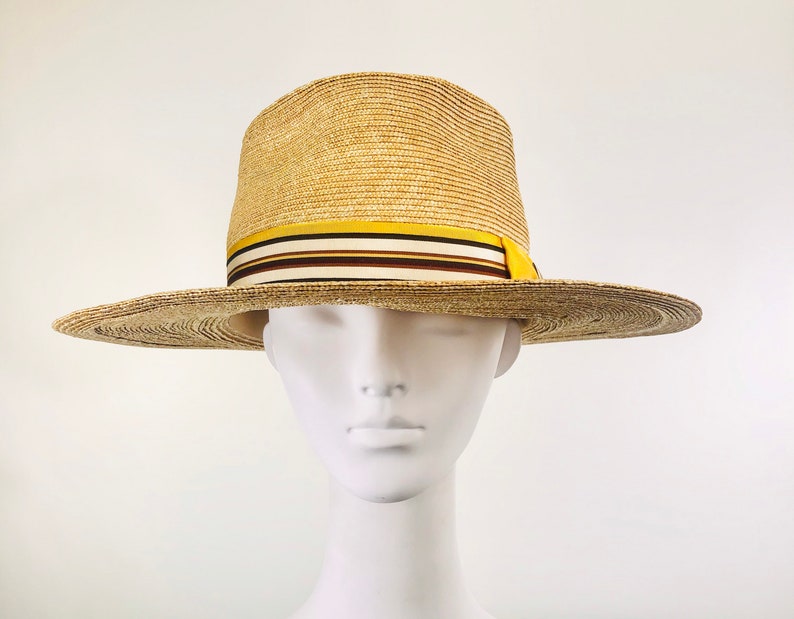 Wide Brim Fedora with Yellow and Brown Trim