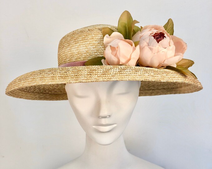 Straw Garden Hat With Silk Peonies and Velvet Band Etsy