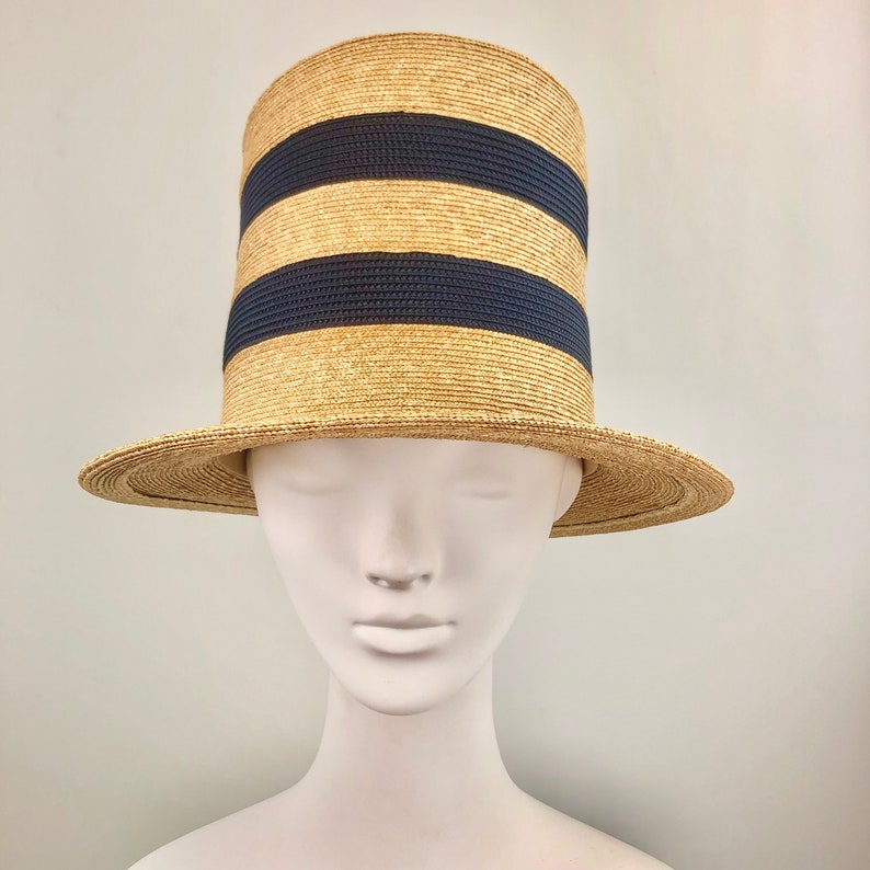Natural Straw Top Hat With Black Trim Etsy