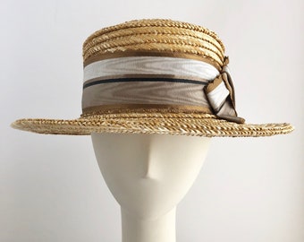 Classic Straw Boater with Tricolor Antique French Ribbon