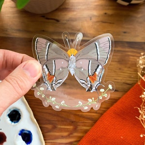 Butterfly Clear Vinyl Sticker - Bartram&#39;s Hairstreak Butterfly with Pineland Croton - 2.8 x 2.7”