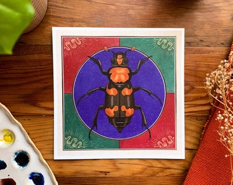 Beetle Art Print - American Burying Beetle - 7x7"