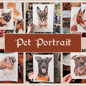 Custom Hand-Painted Watercolor Pet Portrait Painting - Dog, Cat, Horse Personalized Memorial