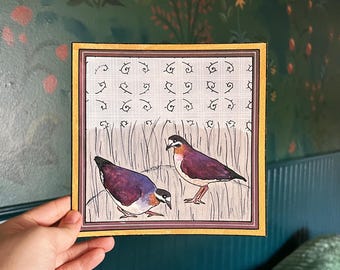 Quail Dove Original Watercolor Painting - 7x7" - Inspired by Medieval Manuscripts