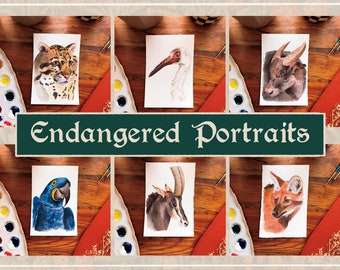 Endangered Species Portraits - Original Watercolor Paintings - 4x6" - Fundraiser for the Global Conservation Force