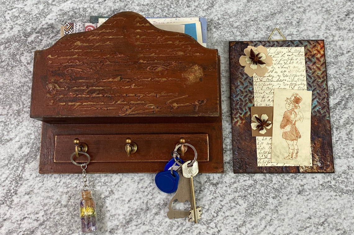 Mail-Organizer Wand Holzpost und Schlüsselhalter für Wand mit | Etsy