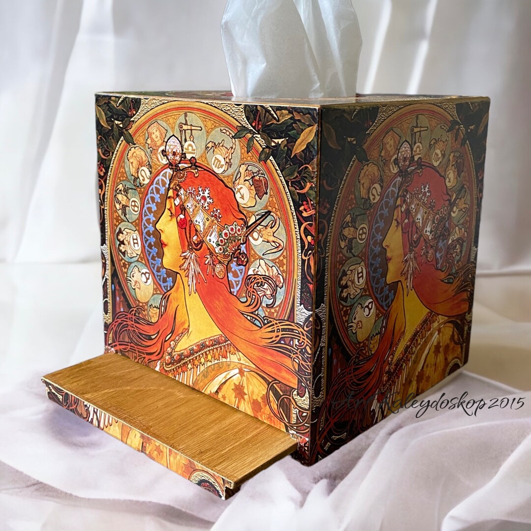 Tissue Box Cover Square Alphonse Mucha Zodiac Napkin Holder Etsy