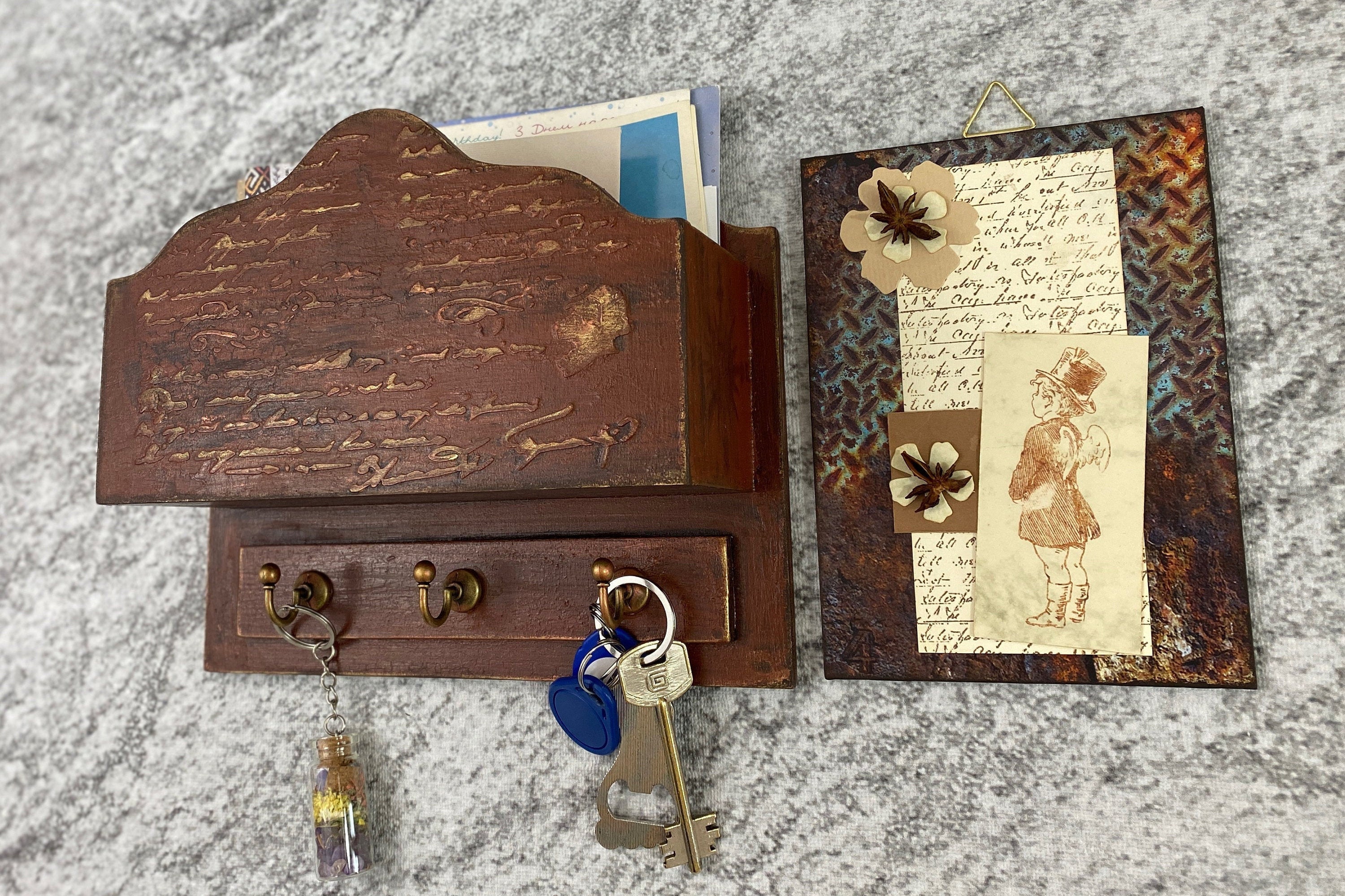 Mail-Organizer Wand Holzpost und Schlüsselhalter für Wand mit | Etsy