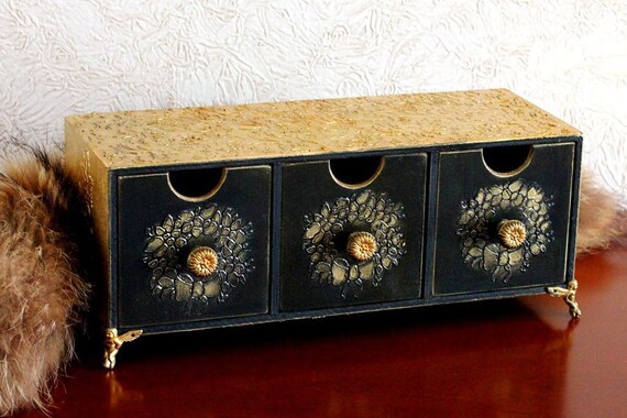 Gold Wooden Storage Box Mini Storage Drawers Gift For Women Etsy