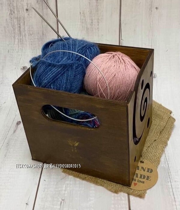 Wood yarn box wooden yarn holder gift for women Etsy