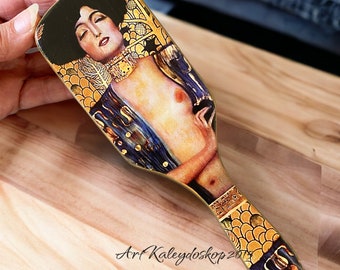 Decorative Wooden Hairbrush Gustav Klimt Judith, Hair Comb wood, Desk accessories for women, Handmade Birthday gift for her