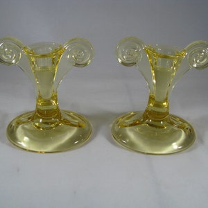 FOSTORIA Grecian Candle holders Pair  #2395 1/2  5" Tall Topaz color made 1929-39  Excellent condition