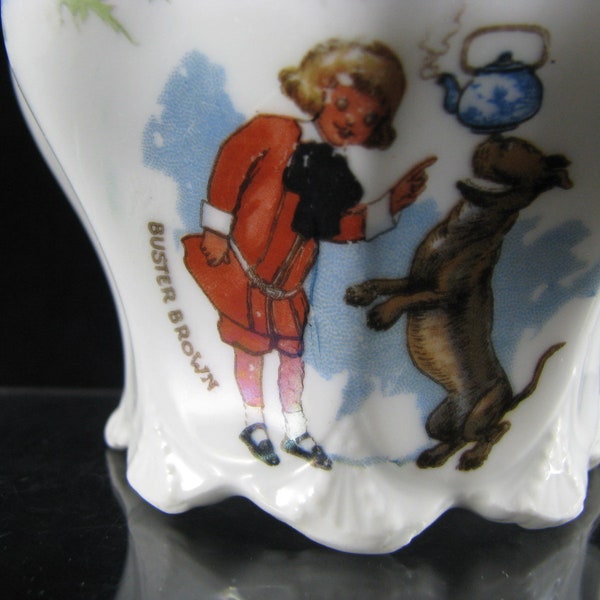 Buster Brown Creamer Cartoon character and his dog  Tige mascot for Buster Brown Shoes started in 1904  5 1/2" X 3 1/2" great antique item.