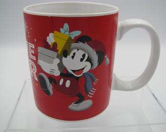 Mickey & Minnie Mouse Disney Christmas Mug 4" tall excellent condition Microwave safe