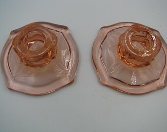 Heisey #99 Flamingo pair of candle holders " Little Squatters" made 1922-44 Perfect condition