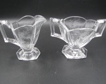 HEISEY Flat Panel Hotel Sugar & Creamer #354 Cut flower Excellent condition 4" tall crystal glass