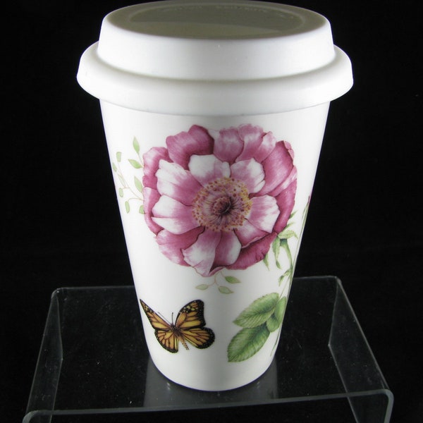 LENOX Butterfly Meadow  Travel Tumbler & Silicone/Plastic Lid 6" tall Excellent Condition