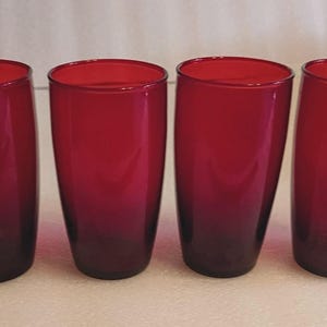 Anchor Hocking Royal Ruby Red Glass Flat Tea Tumblers 6" Vintage Set of 4 No chips or cracks Ca 1940