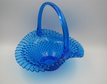 FENTON Basket Hobnail Colonial Blue #3830CB Made 1968-78 Large 10" excellent condition