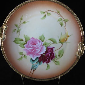 BEAUTIFUL Hand Painted Tray made in Germany Roses and gold trim with Bow Handles stunning vintage china Excellent condition an eye catcher