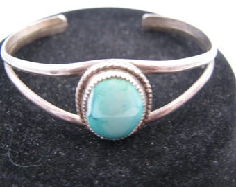 Sterling Silver Green Turquoise cuff Bracelet vintage Signed V . T R picture show size and mark .05 on postal scale  great condition