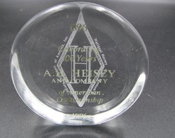 Heisey Glass Sign paperweight celebrating 100 years 4" made by Dazell and signed