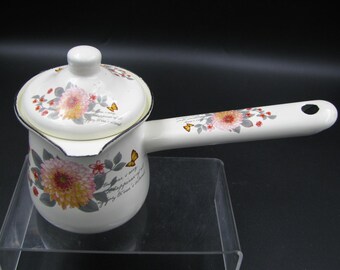 Bohmann Sauce / Butter enamel  warmer Botanical Luxury Quality holds 8oz Excellent condition Vintage