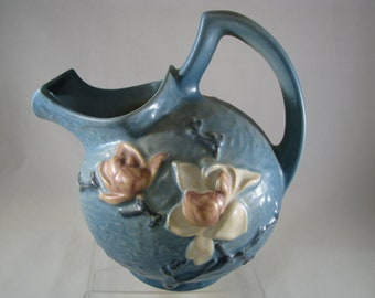 ROSEVILLE BLUE MAGNOLIA  Pitcher #1327  great vintage art pottery fresh to the market from a 50+ year old collection great condition