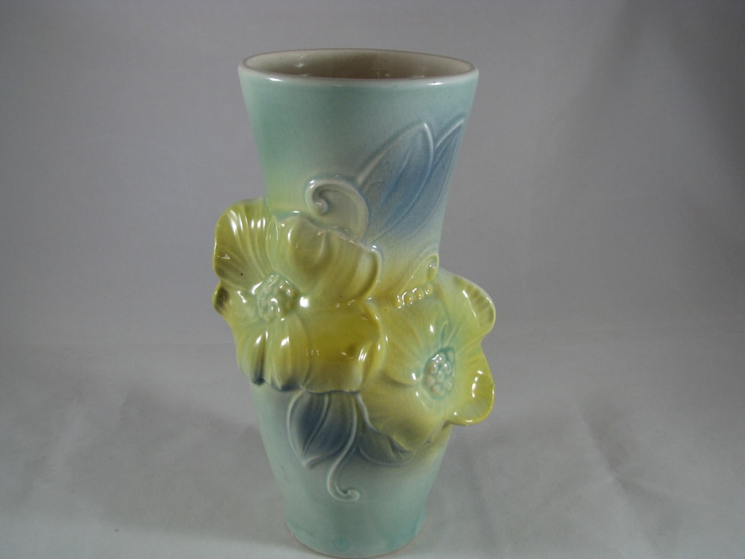 ROYAL COPLEY Vase Beautiful Blue Yellow & Teal 7 Tall Etsy