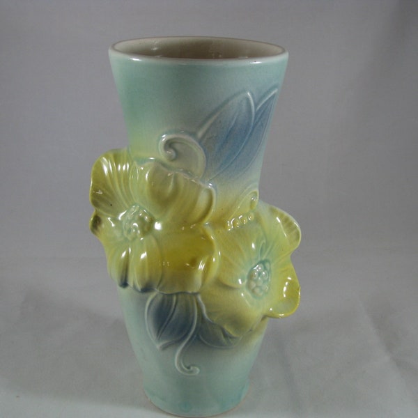 ROYAL COPLEY Vase Beautiful Blue, Yellow, & Teal 7" tall Excellent condition