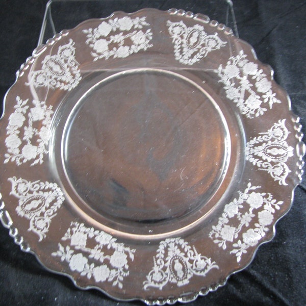 Tiffin Cherokee Rose 8" Plate-plate's  #4902 salad plate crystal etched