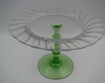 Heisey Scarce #1245/3970 Ca 1925 Comport Moongleam green stim crystal top 8"W X 5 1/2" T Excellent condition Signed Elegant Depression glass