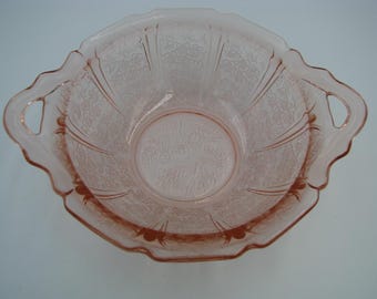 Cherry Blossom Pink 2 Handle 9" bowl by Jeannette glass Co 1930-39 Excellent condition! Depression glass