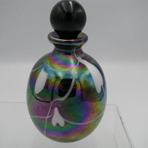 Vintage Perfume bottle Iridescent Hanging Hearts 4 1/2&quot; tall carnival glass art glass