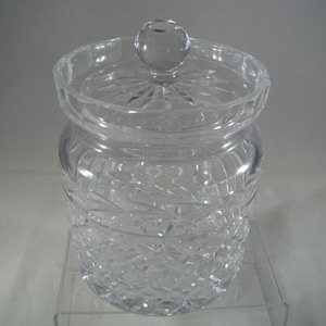 WATERFORD Crystal  Glandore Biscuit Barrel 7&quot; tall Discontinued pattern Great condition  Signed