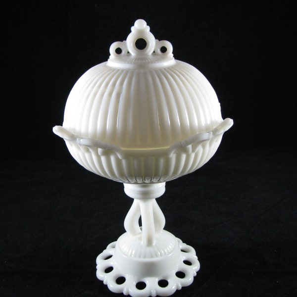 WESTMORELAND Milk Glass DORIC Line #3 Do-21 COMPOTE & Lid 10" tall Excellent condition.