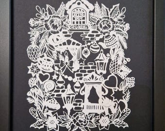 Hand-embroidered paper painting