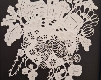 Hand-embroidered paper painting