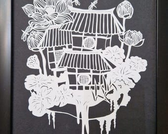 Hand-embroidered paper painting