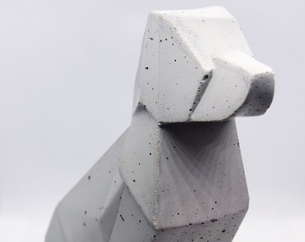 concrete figure 'dog', handmade concrete dog in origami style, decoration for dog lovers for home and garden