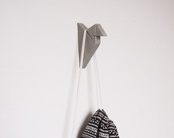 Klederhoken - handmade origami bird concrete wall hook as wardrobe hook , modern coat hook or nice wall decoration