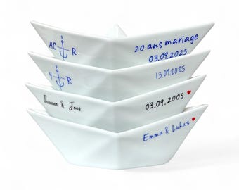 Bootjen - handmade paperboat bowl of porcelain personalized